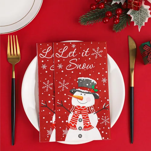 Miniatura 4 de 100 servilletas de Navidad con diseño de muñeco de nieve de invierno, 3 capas, servilletas de mano de papel de nieve, servilletas desechables