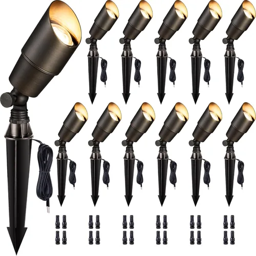 Miniatura 24 de Gardenreet Foco LED para exteriores, latón fundido a presión de 12 V con iluminación hacia arriba, impermeable, luces de paisaje de bajo voltaje