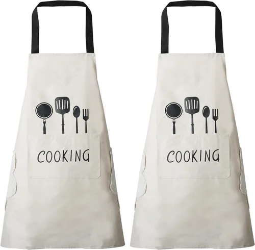 Miniatura 11 de DILLMAN Delantal de cocina para mujer con bolsillos para limpiar las manos, bolsillo grande, limpieza a mano, impermeable para cocinar y hornear