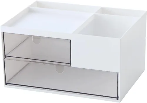 Miniatura 7 de MILULUGO Organizador de maquillaje con 2 cajones, organizador de escritorio, 4 compartimentos, caja de almacenamiento de cosméticos para esmalte