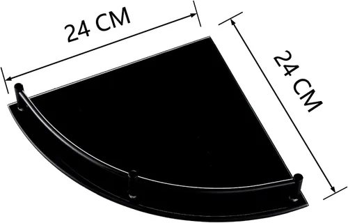 Miniatura 2 de Estante de baño de vidrio con riel inoxidable, estante de ducha esquinero de vidrio negro, organizador de ducha con agujero de taladro para montaje