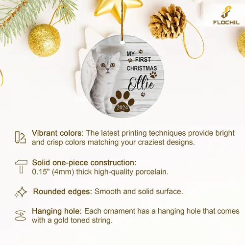 Miniatura 6 de FLOCHIL Adornos de Navidad Personalizados para Gatos Adornos de Navidad Personalizados con Foto y Nombre para Árboles de Navidad, Adornos de Navidad