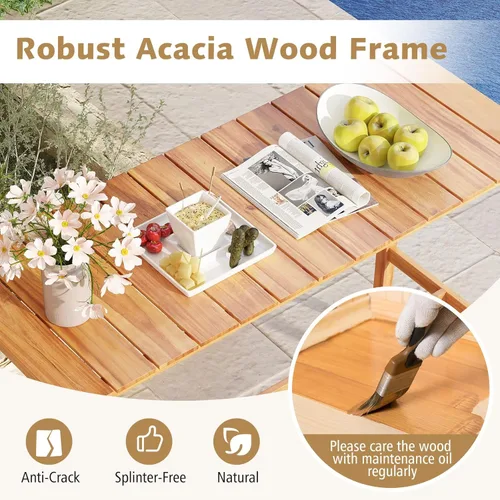 Miniatura 6 de Tangkula Juego de barra de patio de 5 piezas, mesa de madera de acacia para exteriores con 4 taburetes acolchados con respaldo de ratán curvado