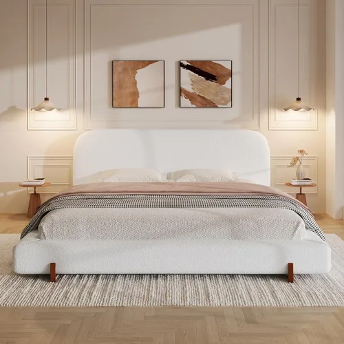 Miniatura 15 de Cama de Plataforma Tapizada con Forma Curva con Cabecera de Forma Curva, Marco de Cama de Madera Tamaño Full para Dormitorio de Niños y Adultos