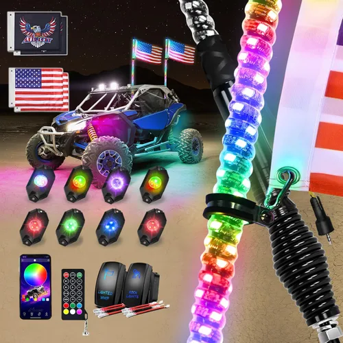 Miniatura 13 de Nilight 2 luces LED RGB de 3 pies con base de resorte y 4 luces de rock, control remoto de aplicación con patrones de persecución de bricolaje