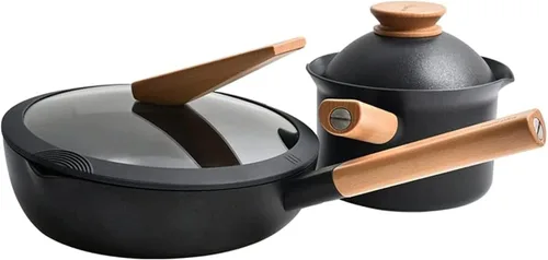 Juego de utensilios de cocina sartén antiadherente cocina cocina comedor bar cocina inducción (color : negro, tamaño: 2 piezas a)