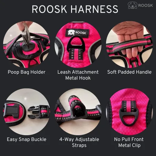 Miniatura 2 de ROOSK Arnés para perro Sin tirones, reflectante, ajustable en 4 direcciones con soporte para bolsa de excrementos Máxima comodidad, suave