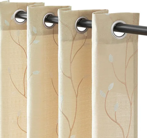 Miniatura 17 de jinchan Cortinas traslúcidas para sala de estar, dormitorio, cortinas azules bohemias bordadas, cortinas de gasa bohemias de 63 pulgadas de largo