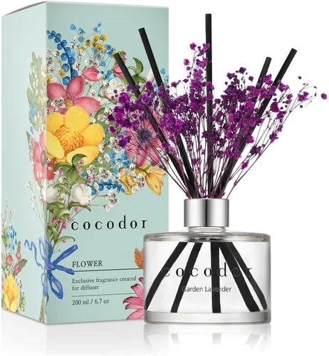 Miniatura 19 de COCODOR Juego de Difusor de Varillas de Junco con Flores / 6.7 oz / Eucalipto Limón / Difusor de Aroma con Varillas Fragancia para el Hogar Difusor