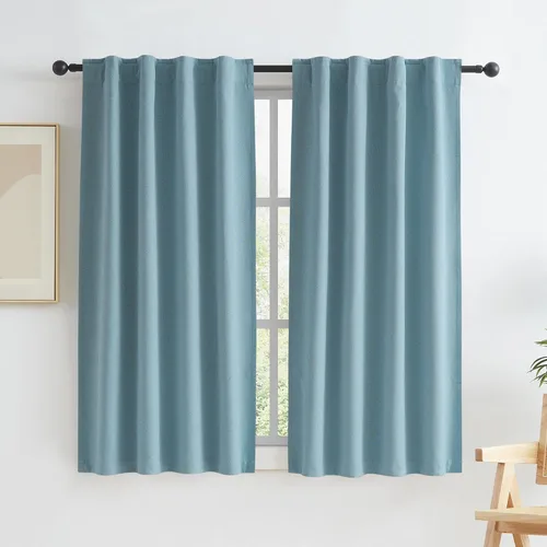 Miniatura 96 de Paneles de cortinas de ventana 100% opacas, con trabillas traseras, bolsillo para barra, gancho, cinturón, aspecto plisado, cortinas para sistema