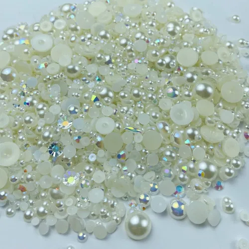 Miniatura 4 de Mezcla de perlas planas y diamantes de imitación, 2.16 oz de diamantes de imitación de resina semiredondas para manualidades, 0.116 in - 0.394 in