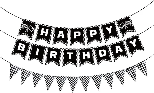 Miniatura 5 de Cartel de cumpleaños de coche de carreras, pancarta de feliz cumpleaños a cuadros, decoraciones de fiesta de autos de carreras, fiesta temática