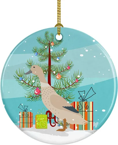 Miniatura 96 de Caroline's Treasures Adorno de cerámica de Navidad pintado o de codorniz chino, decoración colgante de árbol de Navidad verde azulado para el hogar