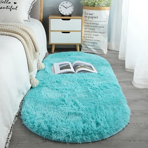 Miniatura 16 de ZZenSmot Alfombra ovalada y esponjosa, alfombra de noche de felpa suave, color liso, para dormitorio, sala de estar, color rosa, 63 x 24 pulgadas