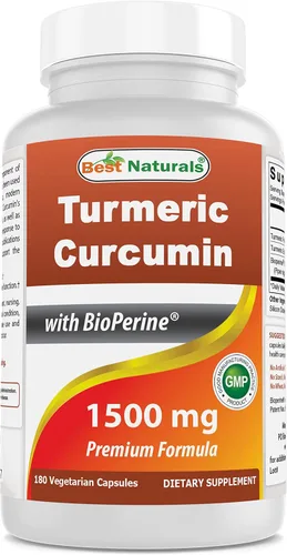 Best Naturals Curcumina de cúrcuma 1500 mg/porción con bioperina - 180 cápsulas vegetales
