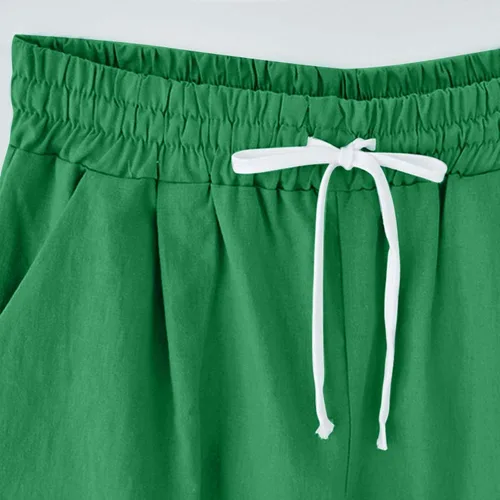 Miniatura 45 de Pantalones cortos sólidos con control de barriga, casuales, con cordón, cómodos, para mujer, pantalones cortos ligeros de verano para correr 2023