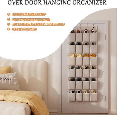 Miniatura 3 de homyfort Organizador de zapatos sobre la puerta, 24 bolsillos grandes de malla transpirable, estante colgante para zapatos que ahorra espacio