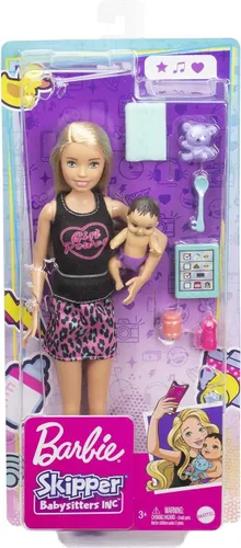 Miniatura 6 de Set de Barbie Skipper Babysitters Inc con muñeca rubia en camiseta 'Girl Power', muñeca bebé y 4 accesorios Rubio