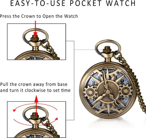 Miniatura 4 de JewelryWe Reloj de bolsillo con diseño de mapa de The Marauder's - Reloj de cuarzo clásico con cadena