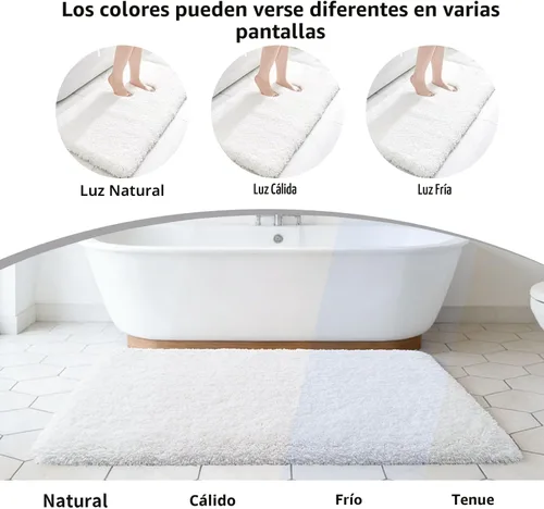 Miniatura 8 de Disolla Alfombras pequeñas para baño 17x24 antideslizante, alfombra de baño blanca esponjosa para el suelo del baño, lavable a máquina, alfombra