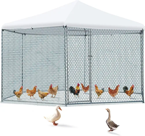 Miniatura 10 de Outvita Gallinero, casa grande de metal para pollos de 10 x 10 pies, jaula de hábitat de aves de corral con cubierta impermeable, corral de pollo