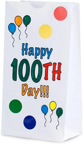 Miniatura 2 de Hygloss Productos Bolsas de papel Happy para celebrar el 100º día de actividades de arte y manualidades, aptas para alimentos, tamaño 4# -5 x 3 x