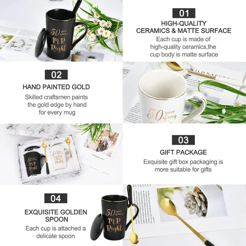 Miniatura 5 de YHRJWN - Regalos de 50 Aniversario de Boda, Set de Tazas de 50 Años de Ser el Sr. y la Sra. Siempre Correctos, Ideas de Regalos de Boda para Padres