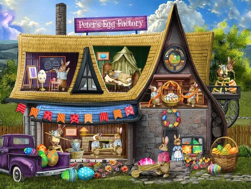 Miniatura 3 de SUNSOUT INC - Peter's Egg Factory - Rompecabezas de 300 piezas por artista: Tom Wood - Tamaño acabado 18" x 24" Pascua - MPN # 29830