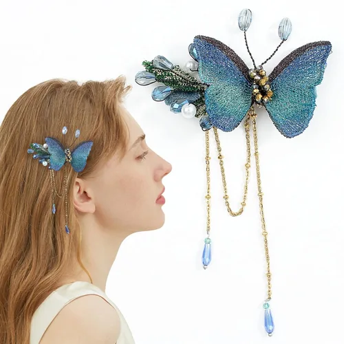 Miniatura 13 de Mistofu Pasadores para el cabello, pinzas de alambre de cobre con flores de cristal, pasadores de diseño de alto nivel tejidos a mano de 3.93