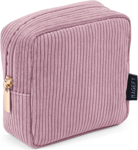Miniatura 19 de MAGEFY Pequeña bolsa de maquillaje para bolso, mini bolsa de cosméticos de pana, linda bolsa cosmética para mujeres con bolsillos deslizantes