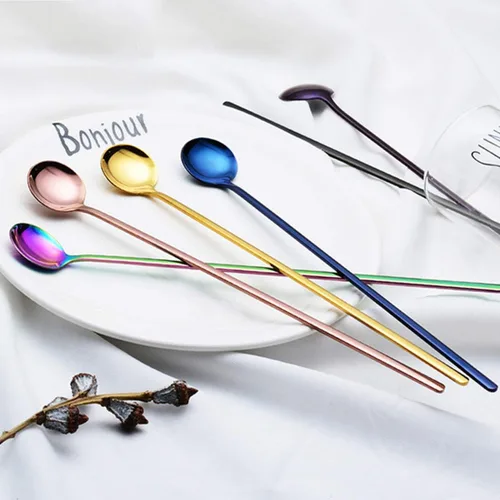 Miniatura 5 de Cucharas de mango largo Cuchara de acero inoxidable de 9.45 pulgadas 6PCS (plata)