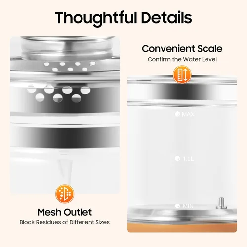 Miniatura 8 de Hervidor de té eléctrico con control de temperatura e infusor de té, 12 modos de preparación, hervidor de agua caliente de vidrio borosilicato