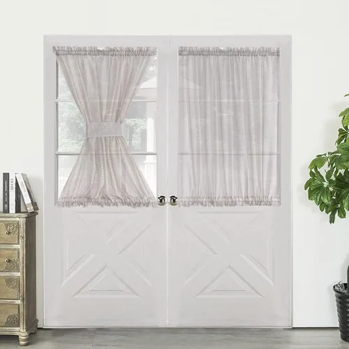 Miniatura 8 de Demetex Cortinas francesas para puerta delantera, juego de 2 paneles de cortina semitraslúcidos de lino para puerta delantera, pequeños