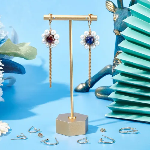 Miniatura 5 de Beebeecraft 20 aretes de aro de 2 tamaños chapados en oro de 24 quilates de acero inoxidable con lazo y tuercas de oreja para mujer, joyería