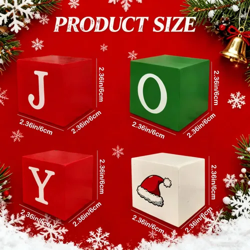 Miniatura 5 de 4 piezas de decoración de mesa de Navidad para interiores, bloques de madera, letreros rojos, verdes y blancos, centros de mesa de Navidad