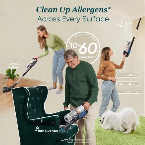 Miniatura 5 de LEVOIT Aspiradora inalámbrica con filtro HEPA, aspiradora de mano con diseño resistente a los enredos, hasta 60 minutos, potente succión, ligera
