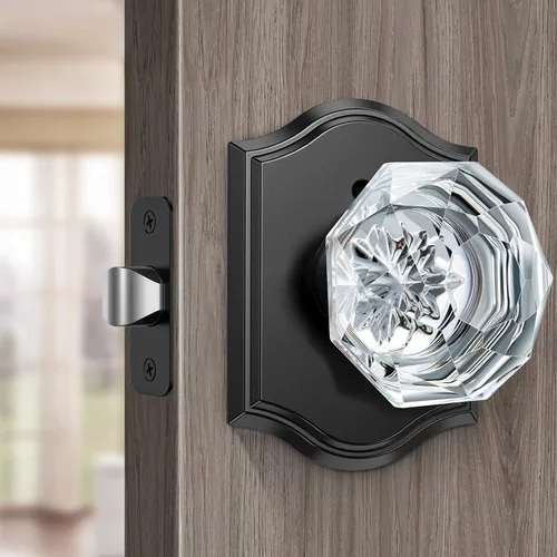 Miniatura 30 de Pomos de puerta de cristal para interiores, pomos de puerta de cristal de latón envejecido con cerradura para uso de privacidad, pomos de puerta