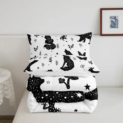 Miniatura 6 de Juego de ropa de cama matrimonial con diseño de bosques para niños y niñas, juego de edredón con diseño botánico de animales, estilo escandinavo