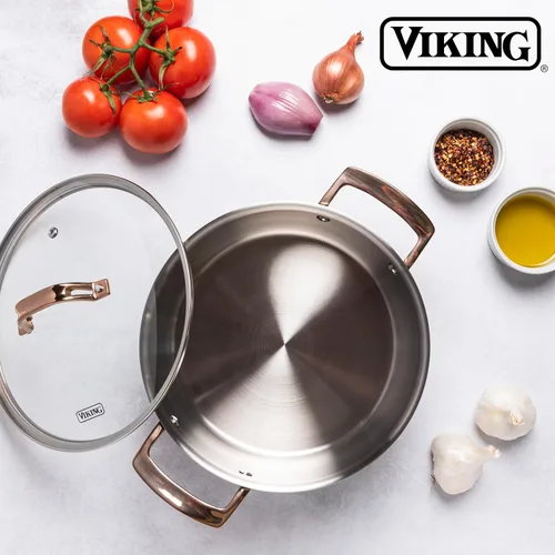 Miniatura 6 de Viking Juego de utensilios de cocina de 3 capas, 10 piezas de acero inoxidable con tapas de vidrio, apto para horno, listo para inducción, negro