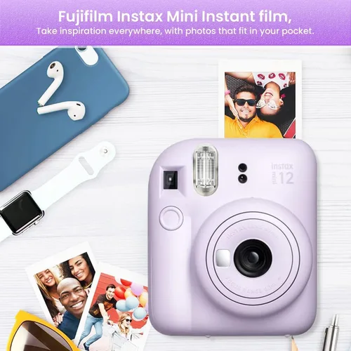 Miniatura 6 de FUJIFILM INSTAX Mini 12 Holiday Bundle 2025 con película extra Instax Mini + 4 pilas AA y paño de limpieza de microfibra Sunshine Photo