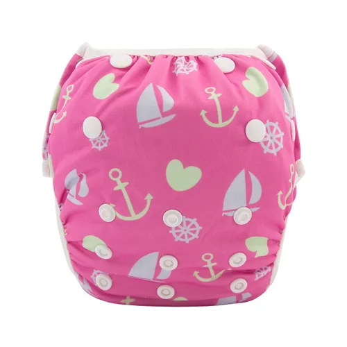 Miniatura 151 de Alva, Pañales de bebé para nadar, paquete de 2 unidades, talle único, reutilizable, lavable y ajustable de 0 a 36 meses. Tamaño de 10 a 40 lbs
