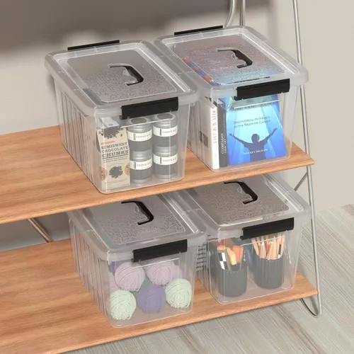 Miniatura 5 de Obstnny Caja de almacenamiento de plástico de 20 L con asa, paquete de 4 contenedores de almacenamiento transparentes con pestillo