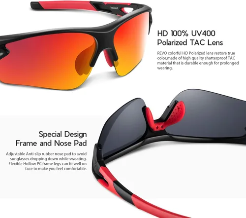 Miniatura 4 de BEACOOL Polarized Sports Sunglasses for Men Women Youth Baseball Fishing Cycling Running Golf Motorcycle Tac Glasses UV400 Negro rojo
