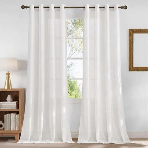 Miniatura 15 de NICETOWN Cortinas de lino transparente blanco para ventanas de 84 pulgadas de largo, cortinas verticales semitransparentes con ojales en la parte