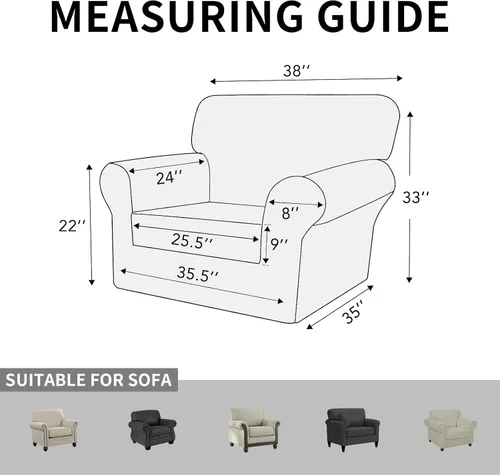 Miniatura 6 de ISSUNTEX 2 Piezas Fundas para Silla y Sofá de Alta Elasticidad Gruesas, Funda Suave para Sofá de 1 Cojín Separado, Tela Jacquard Funda Elástica