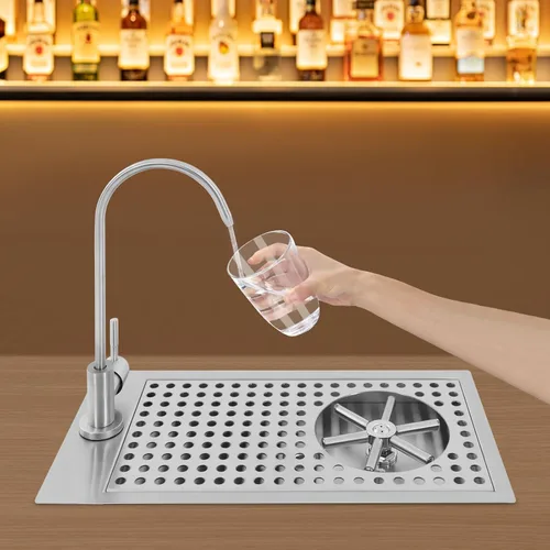 Miniatura 5 de Lavadora de vasos de cristal con grifo, enjuague de jarra de acero inoxidable 304 con boquilla de alta presión multiángulo y bandeja de goteo