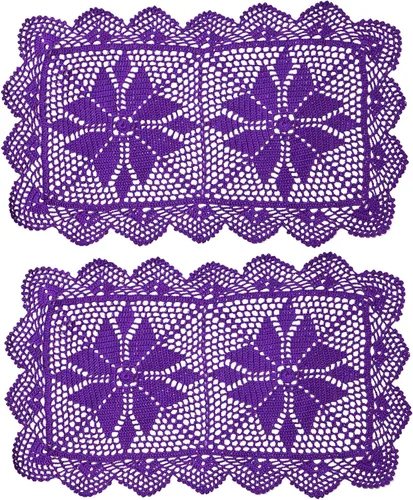 Miniatura 13 de Manteles individuales rectangulares de encaje de ganchillo de 12 x 21 pulgadas, hechos a mano, para comedor y cocina, camino de mesa