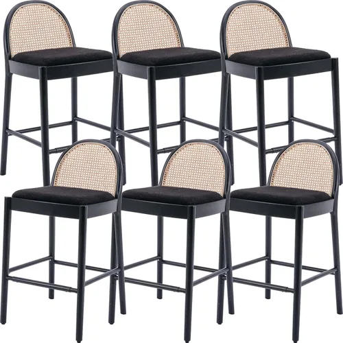 Miniatura 11 de Ya-Home Juego de 2 taburetes de bar de mediados de siglo, taburetes de bar de 26 pulgadas con respaldo de ratán Sherpa de altura de mostrador