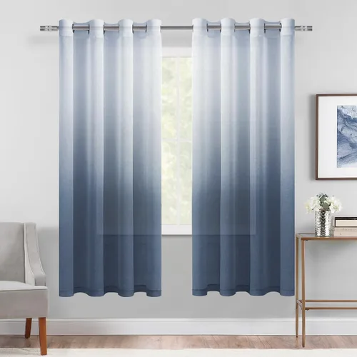 Miniatura 40 de DWCN Cortinas Transparentes Ombré - Cortinas de Lino Sintético con Gradiente Semi Voile con Ojales en la Parte Superior para Dormitorio y Sala
