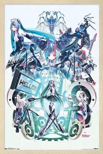 Miniatura 10 de Trends International Hatsune Miku - Póster de pared Hello, 14.725 x 22.375 pulgadas, versión con marco de madera tipo granero